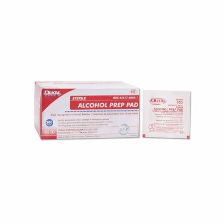 Dukal Alcohol Prep Pad 70% Strength Isopropyl Alcohol Individual Packet Medium Sterile, 4000PK 853